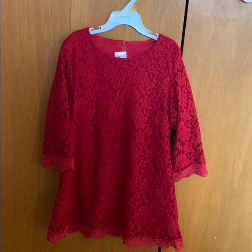 Girls Red Lace Dress